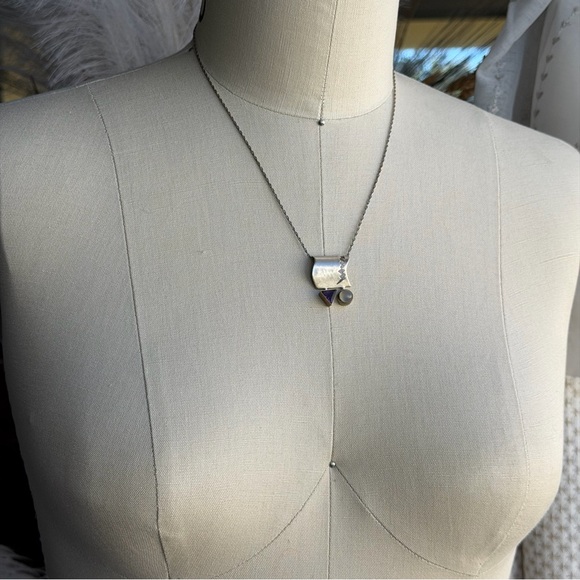 WRE Vintage Artisan Abstract Modernist Amethyst White Stone 925 Pendant Necklace - Picture 15 of 15